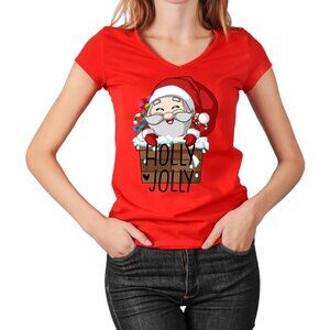 Holly Jolly Santa T-Shirt | Green Festive Tee with Santa in Chimney | Fun Holida